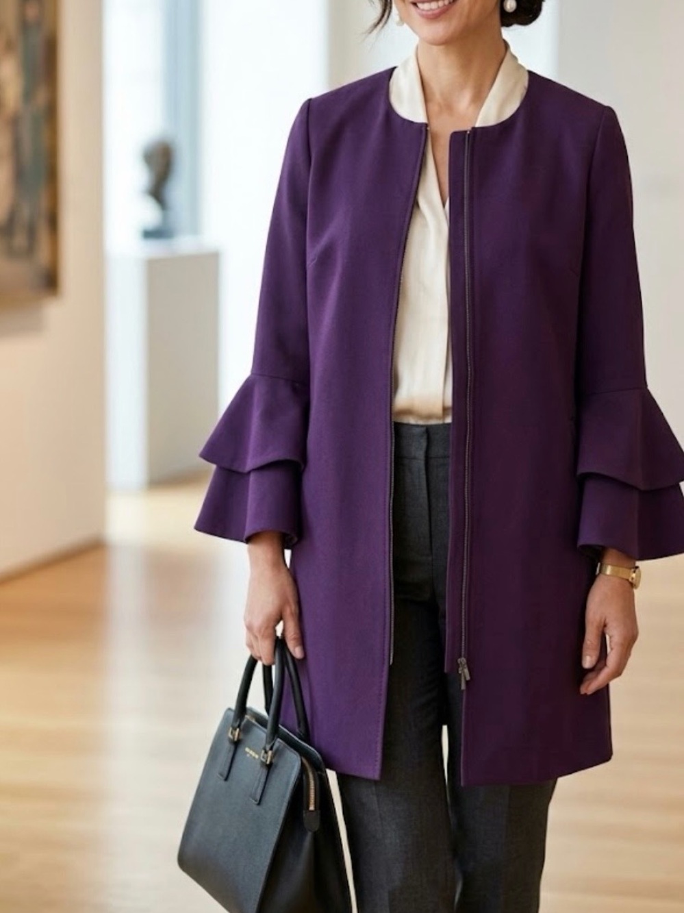 Alfani Purple Ruffle-Sleeve Blazer Jacket